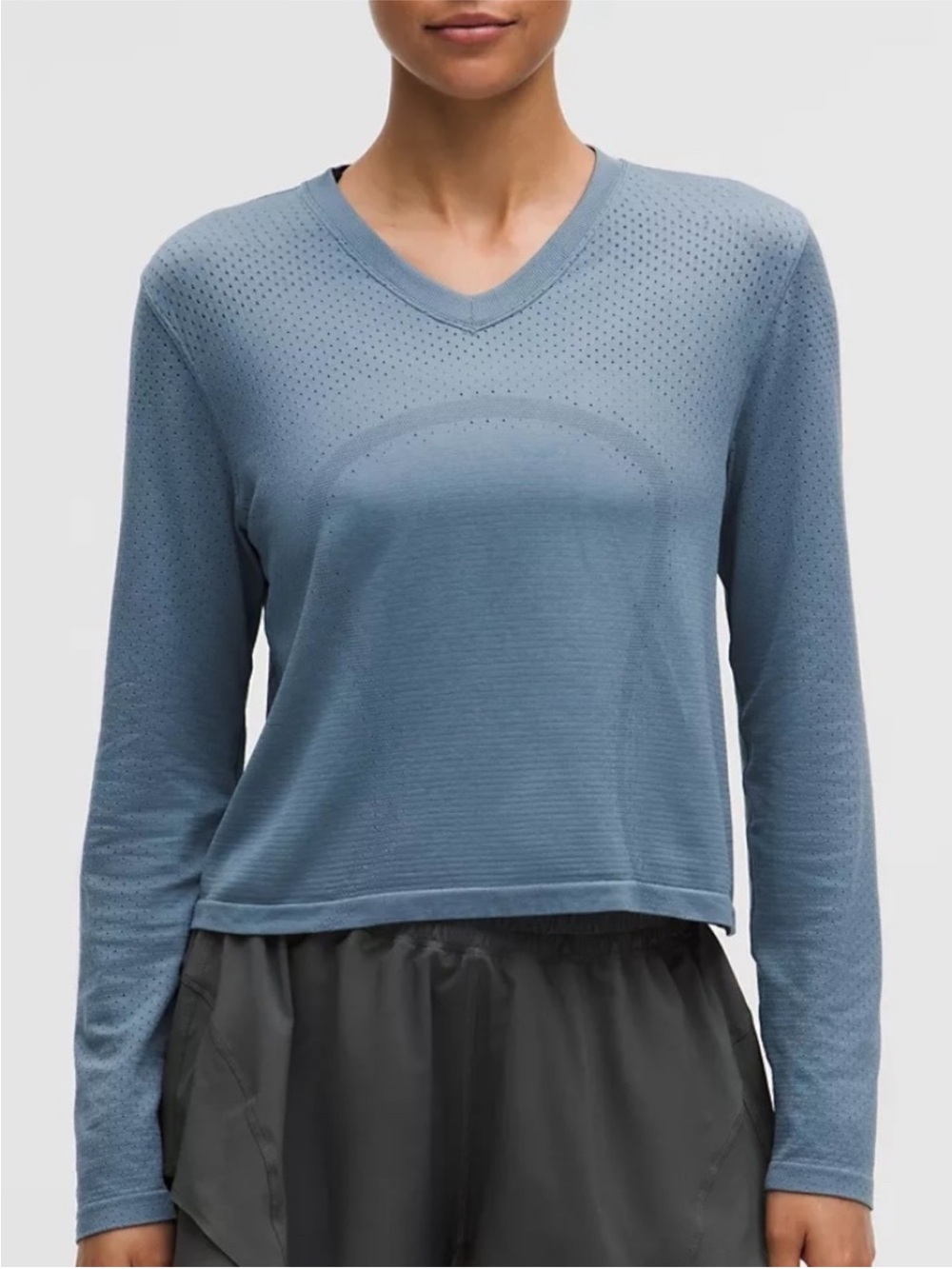 NWT Lululemon Swiftly Open-Hole V-Neck Long Sleeve Steel Blue Size 12